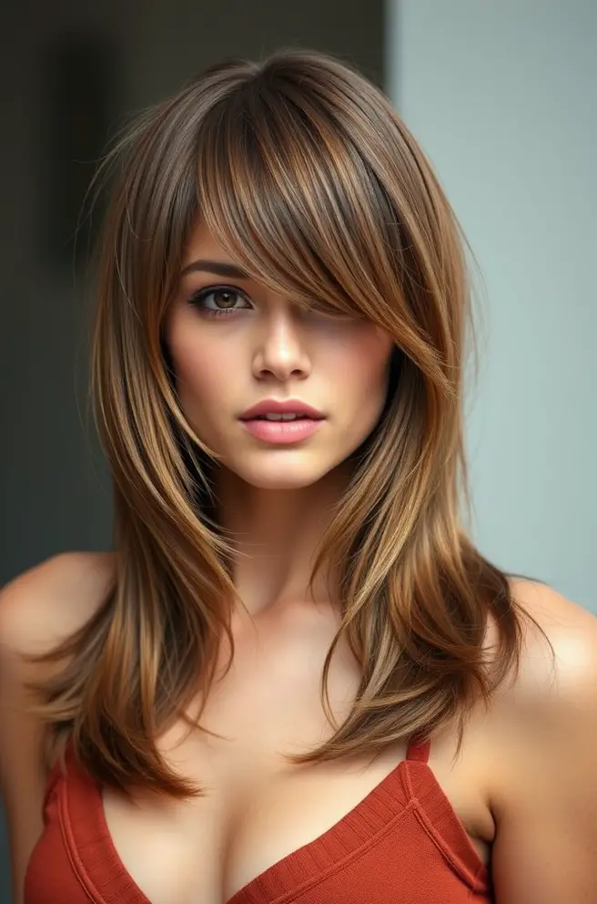 Elegant Layered Shoulder-Length Hair with Bangs