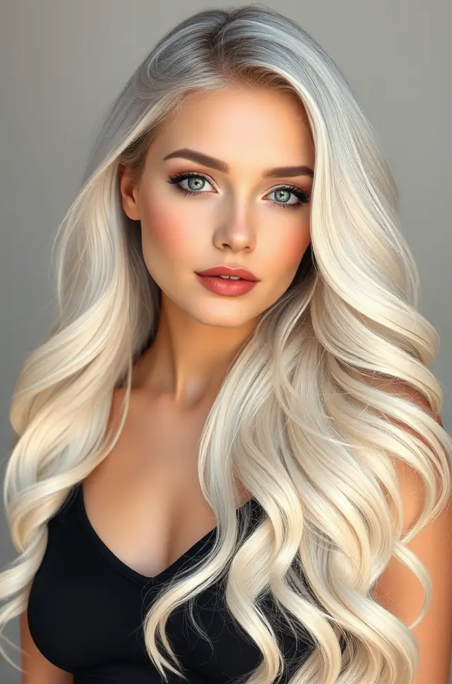 Elegant Long White Hair with Soft Waves