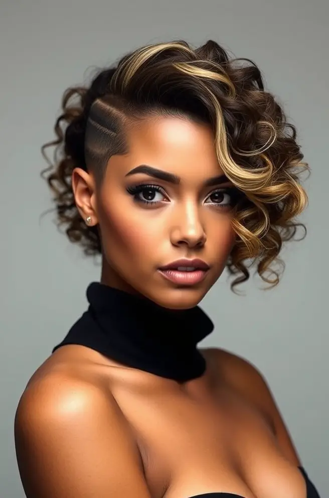 Elegant Low Taper Fade Curly Hair with Highlights