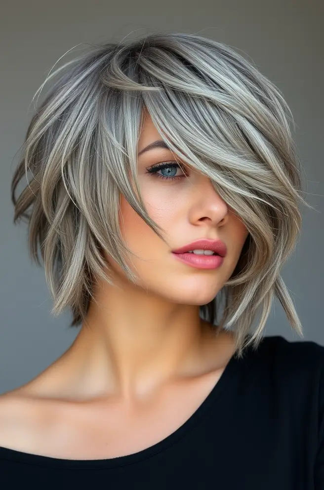 Fashionable Gray Hair Shaggy Cut for a Relaxed Look