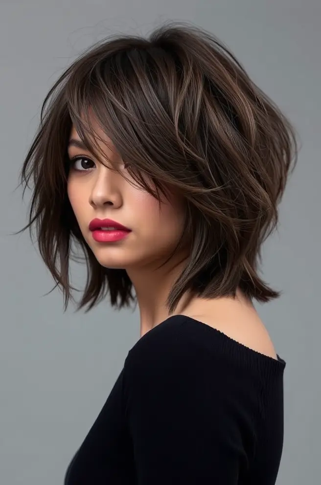 Frizzy Hair: Textured Shoulder-Length Bob for Easy Elegance