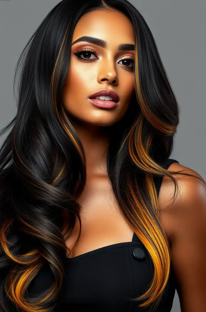 Glamorous Black Hair with Bold Highlights