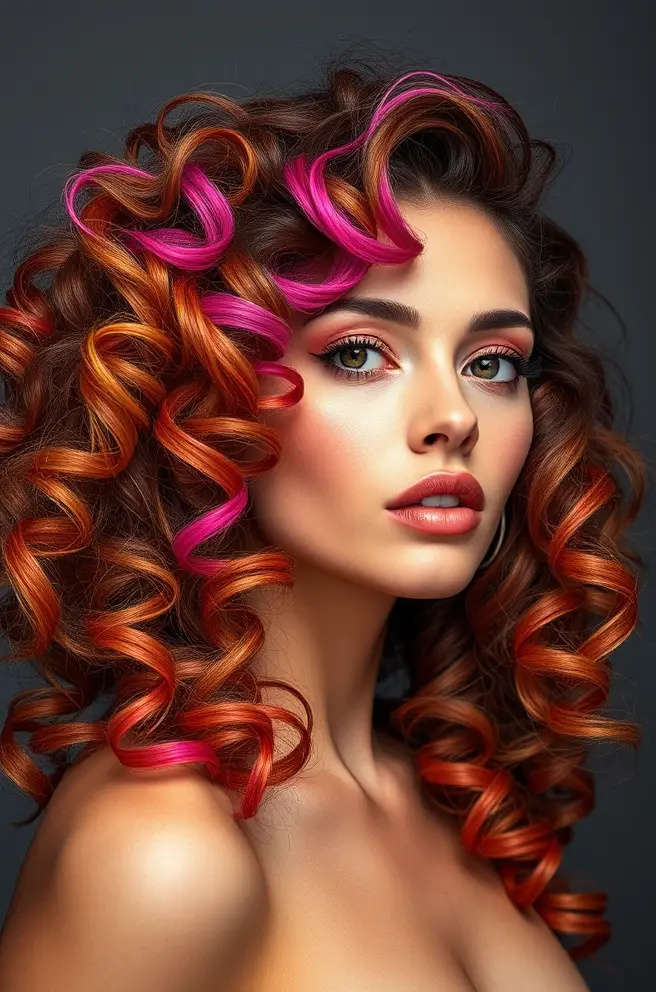 Glamorous Curly Hair with a Color Pop