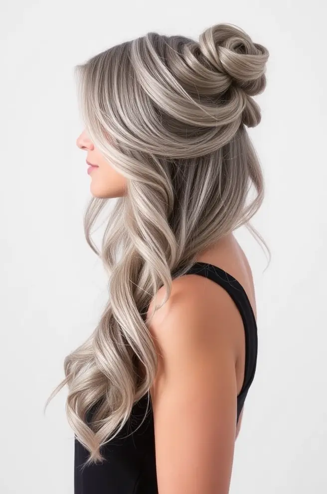 Glamorous Gray Hair Half-Up Style for Versatility