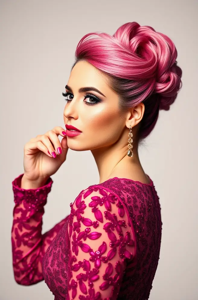 - Glamorous Pink Updo for Special Occasions