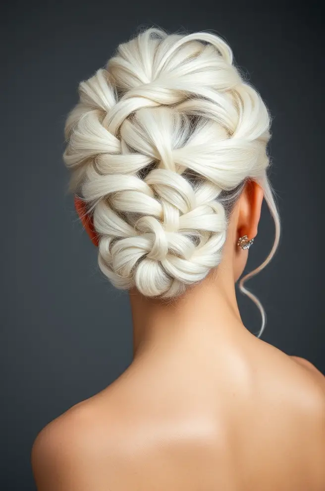 Glamorous Updo for White Hair with Braids