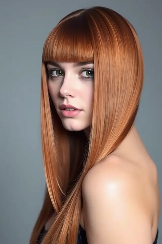 Glossy Copper Hair Color for Straight Hair