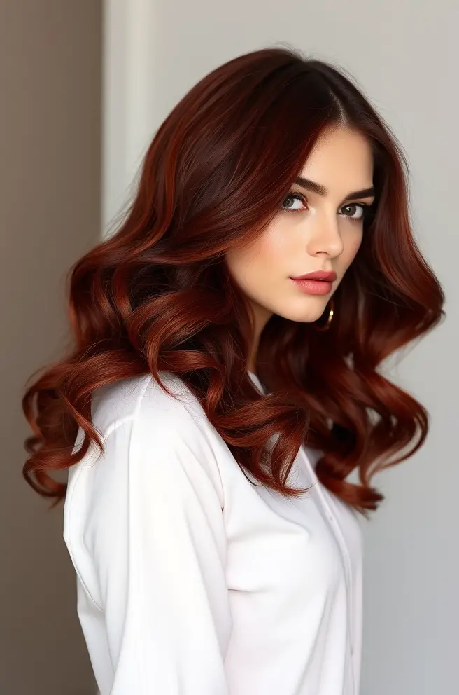 Gorgeous Dark Red Hair Long Waves Styles