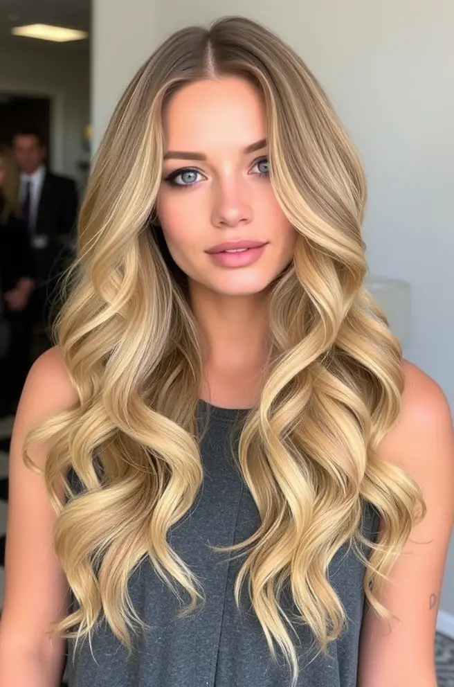 Honey Blonde Balayage with Soft Curls