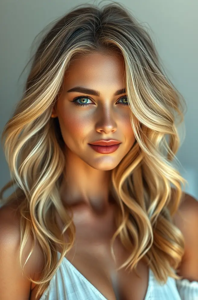 Honey Blonde Hair with Beachy Waves