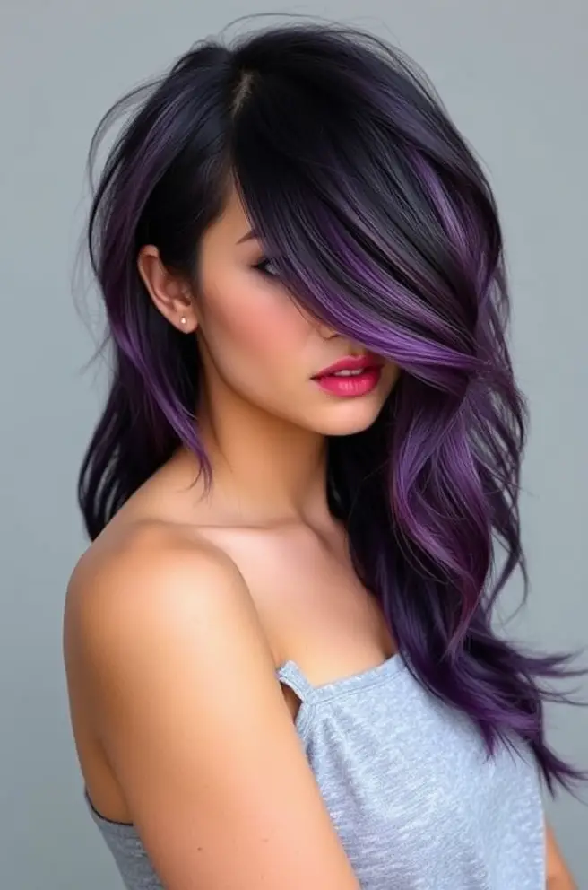 Layered Dark Purple Hair with Texture