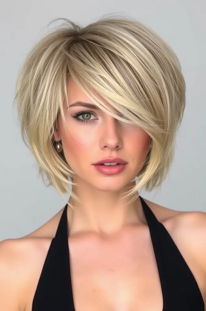 Layered Short Hair with Bangs for Volume and Movement