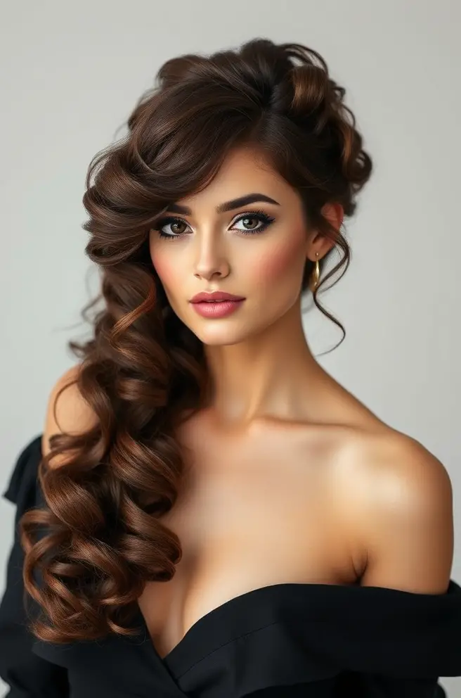 Long Brunette Curls for a Classic Elegance