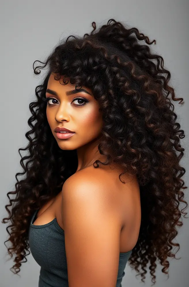 Long Curly Hair Mullet for a Striking Appearance