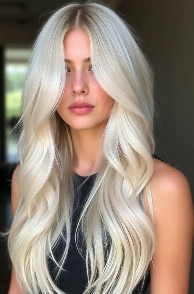 Long Layered Platinum Blonde Hair