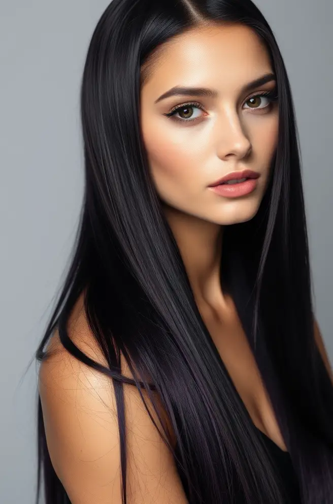 Long Sleek Dark Purple Hair