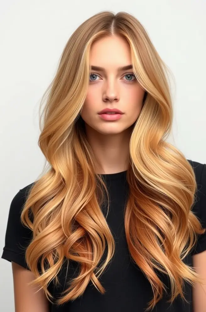 Long Strawberry Blonde Hair with Ombre Effect