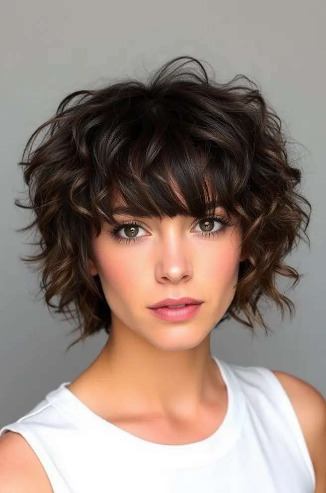 Low Taper Curly Hair with Textured Bangs