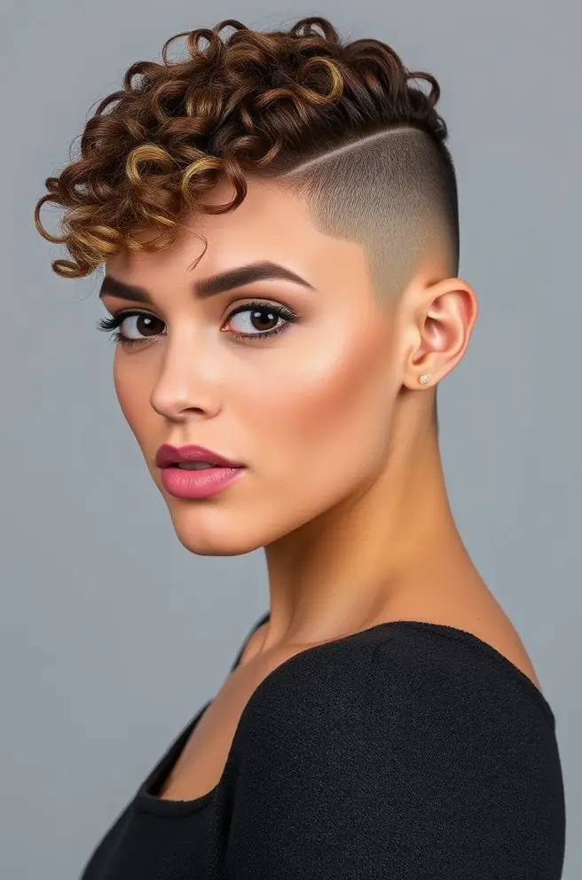 Low Taper Curly Hair with a Shaved Design