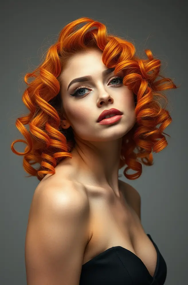 Luminous Orange Hair Curls for a Dramatic Flair