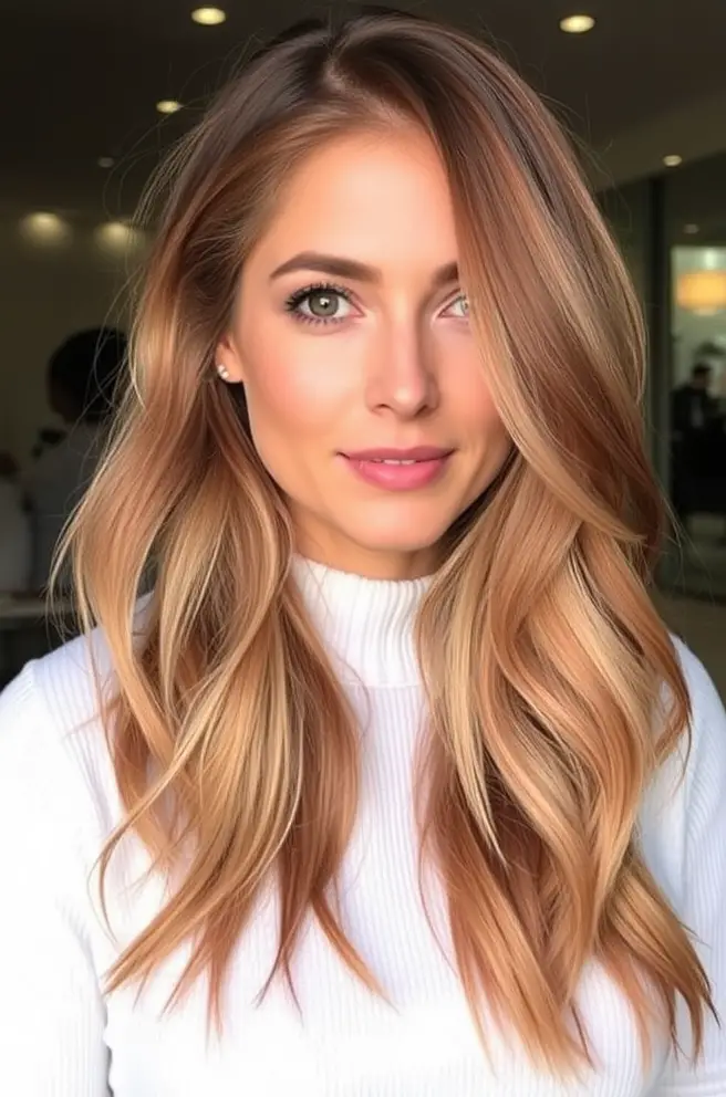 Luminous Rose Gold Balayage for Effortless Shine