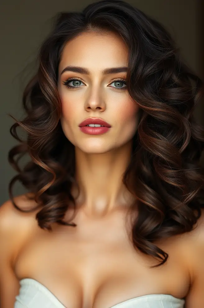 Luscious Dark Brown Hair Loose Curls