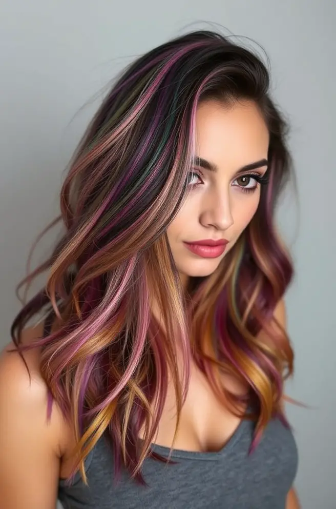 Luscious Rainbow Hair Highlights: Subtle Yet Striking