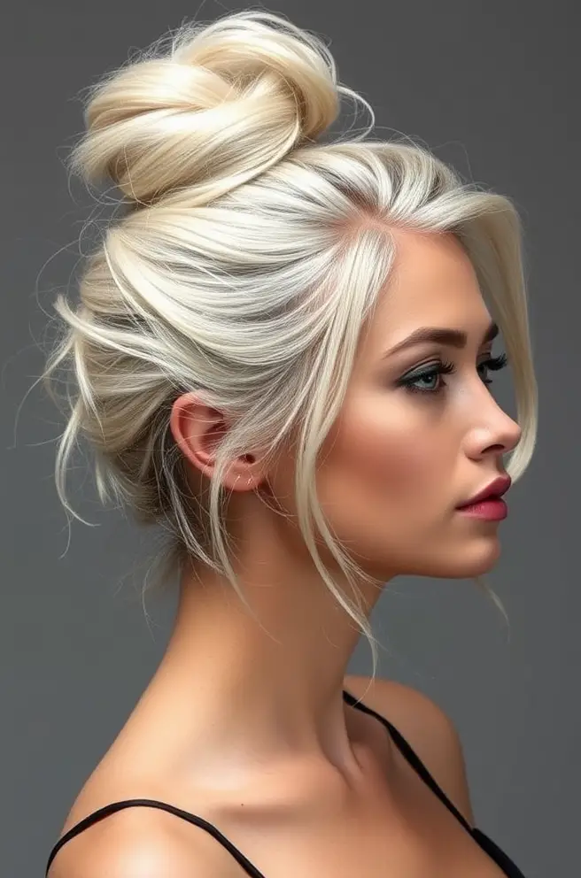 Messy Bun in Platinum Blonde Hair