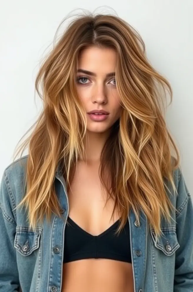 Messy Layered Hair with Undone Waves for a Casual Feel