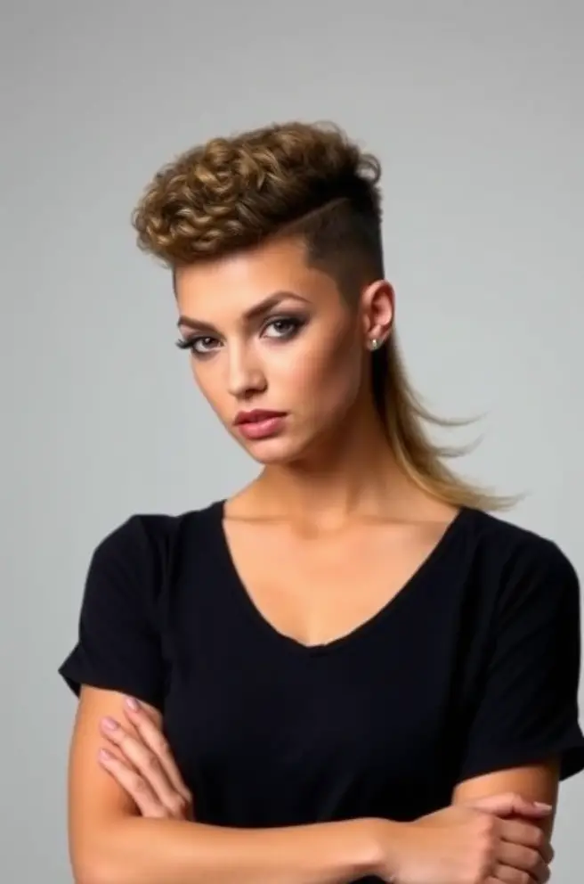 Modern Curly Hair Mullet with Shaved Sides