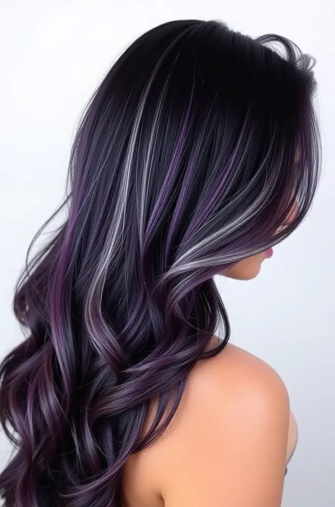 Ombre Dark Purple Hair with Silver