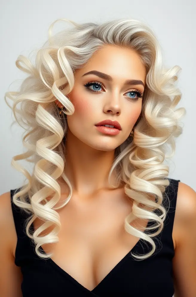 Platinum Blonde Hair in Vintage Curls