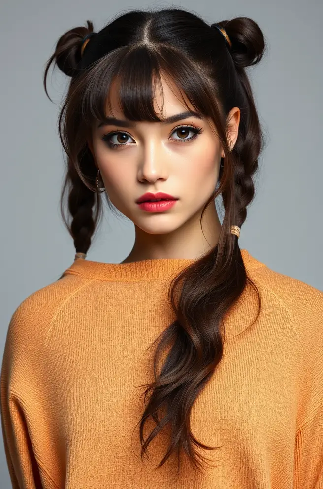 Playful Dark Brown Hair Ponytails