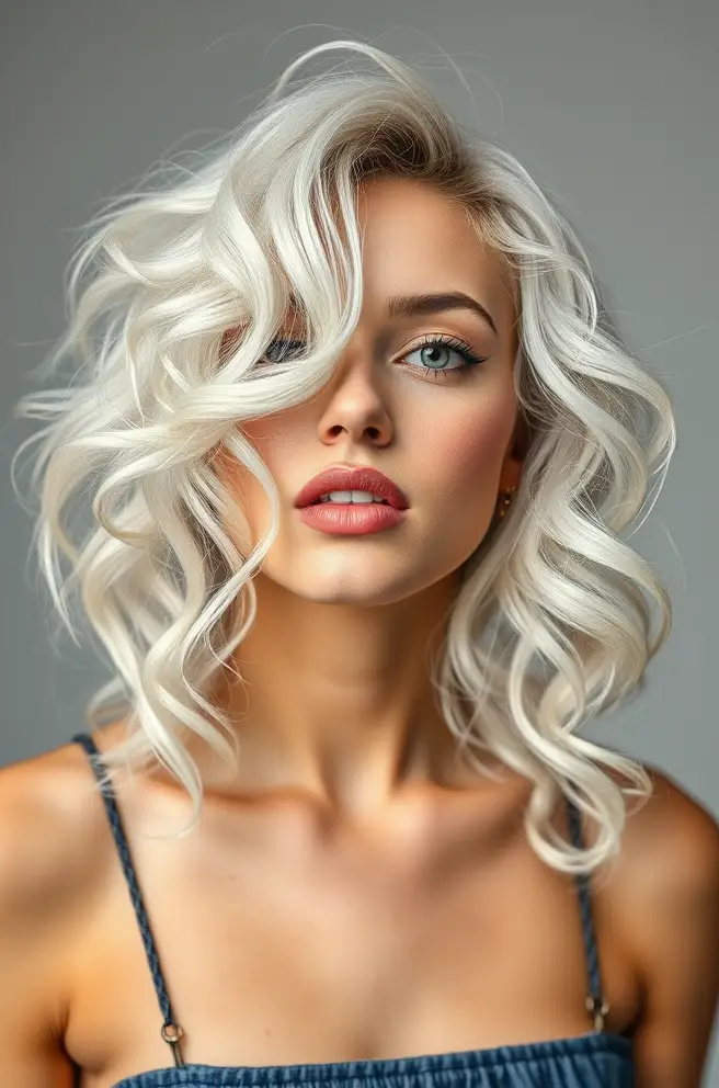 Playful White Hair with Tousled Curls