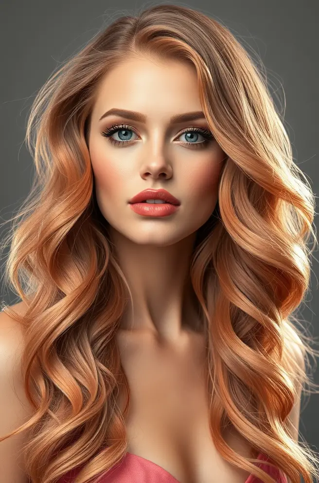 Radiant Rose Gold Hair with Long Waves