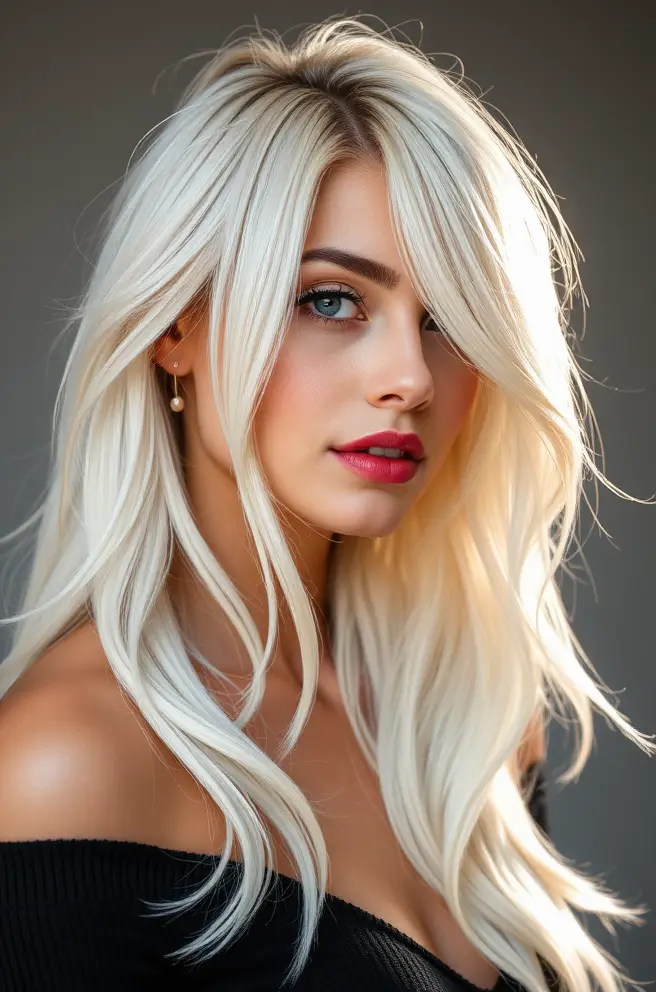 Radiant White Hair with Bold Highlights