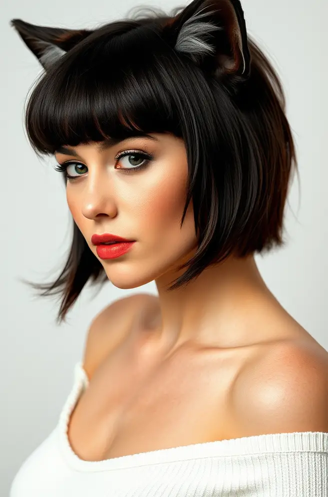 Retro-Inspired Wolf Cut Short Hair with Bangs