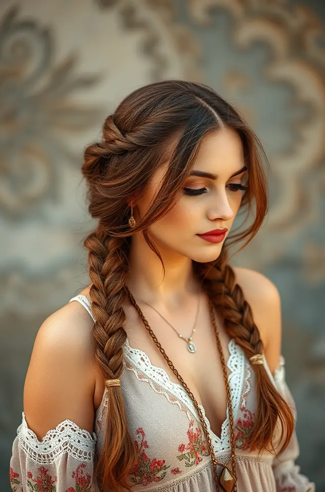 Romantic Auburn Hair Braids for Bohemian Vibes