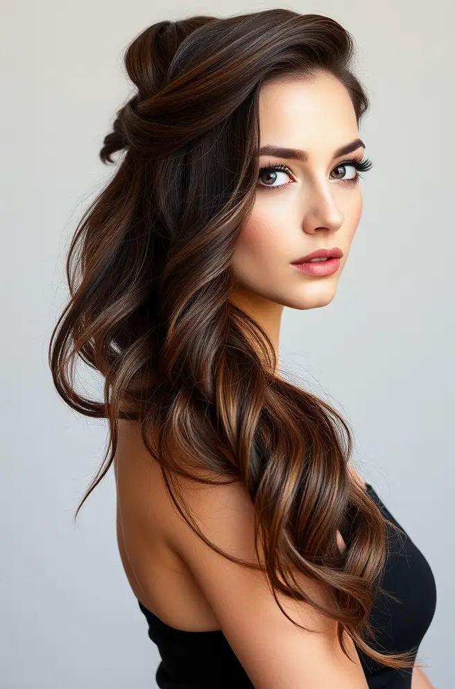 Romantic Brown Hair Half Up Half Down