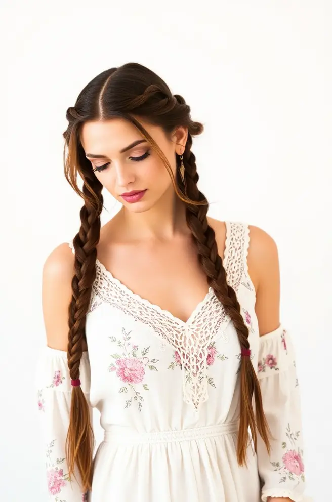 Romantic Brunette Braids for a Boho Touch