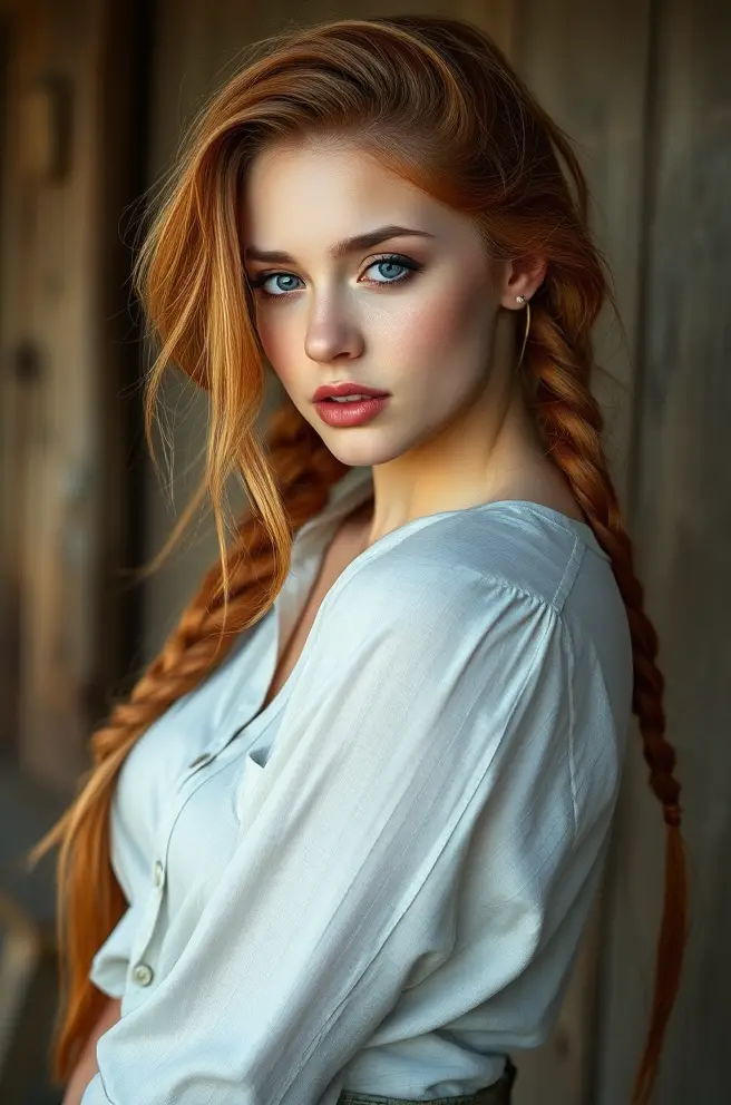 Romantic Cowboy Copper Hair with Loose Braids