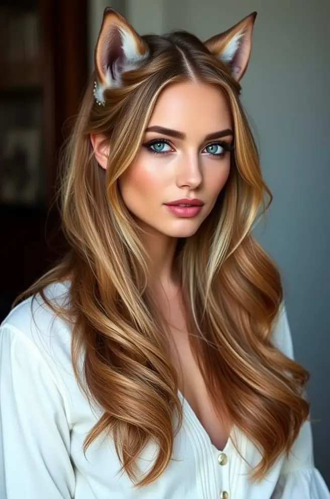 Romantic Half-Up Style for Wolf Cut Long Hair