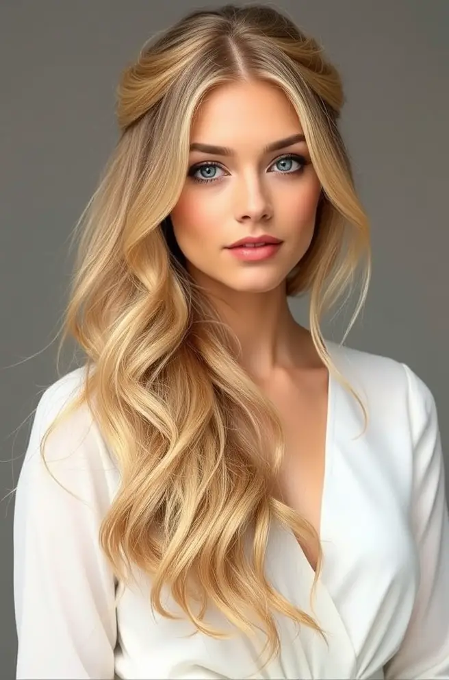 Romantic Honey Blonde Hair Half-Up Styles