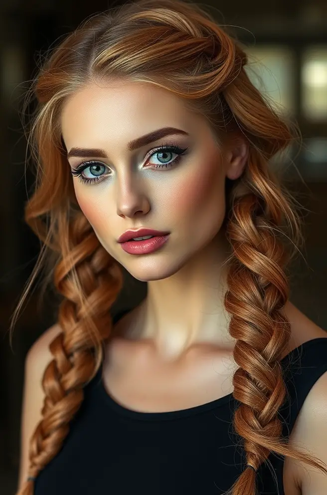 Romantic Rose Gold Hair Accents with Braids