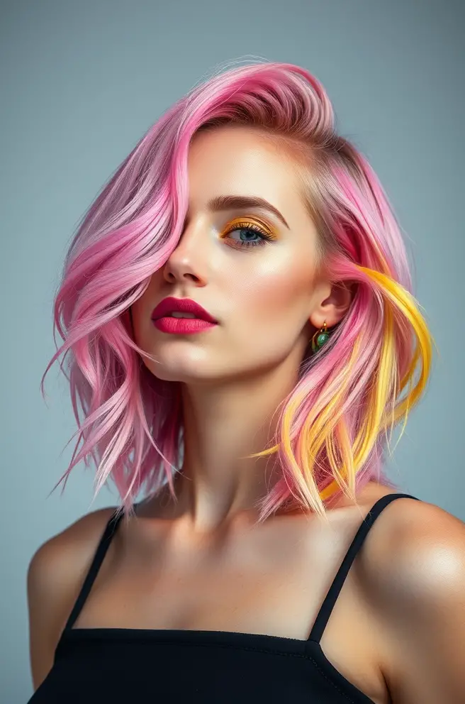 Sassy Pink Lemon Hair with Colorful Accents