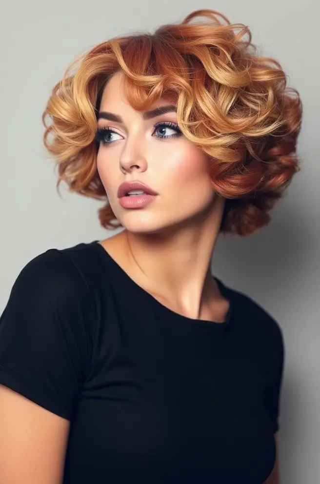 Short Curly Hair Styled with Bold Highlights