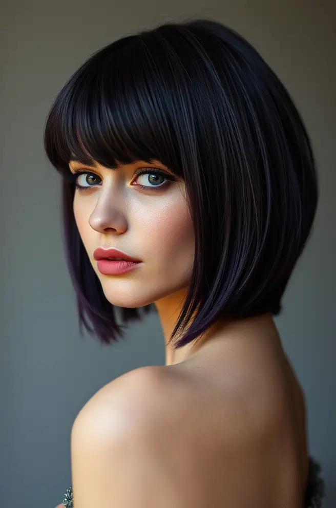 Short Dark Purple Hair with Fringe