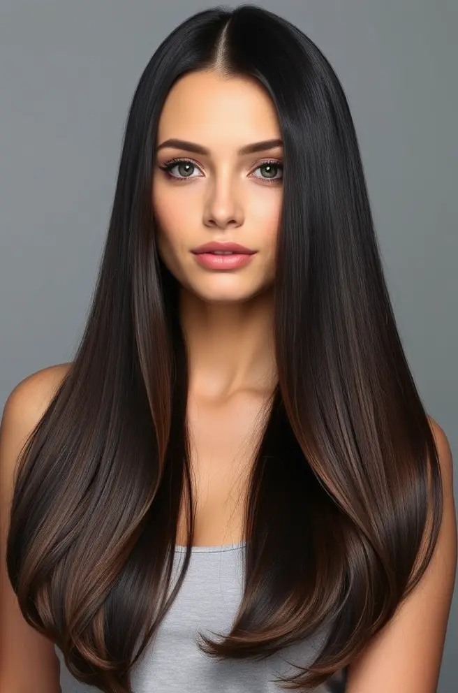 Sleek Dark Brown Hair Straightening