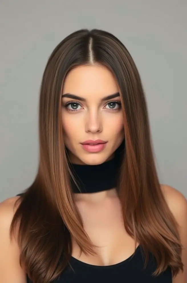 Sleek Light Brown Hair with a Middle Part