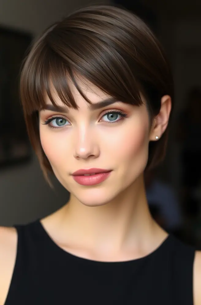 Sleek Short Hair with Bangs for a Polished Finish